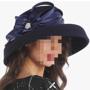 Forbusite Women's Navy Lampshade Hat with Decorative Flower